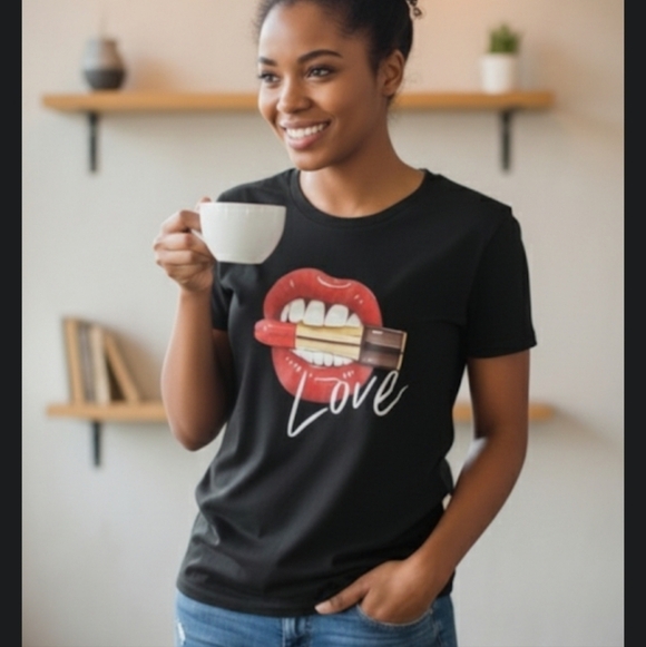 Unbranded Tops - Lips Lipstick & Love Graphic Short Sleeve TShirt Size M